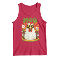 Retro Moo Chicken Wearing Sunglasses Graphic Tank Top Funny Groovy Farm Animal Pun Vintage Sunburst