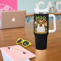 Retro Moo Chicken Wearing Sunglasses Graphic Tumbler With Handle Funny Groovy Farm Animal Pun Vintage Sunburst