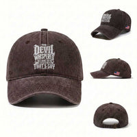 The Devil Whispered I Whispered Back That's Gay Washed Cotton Baseball Cap Funny Sarcastic Gothic Meme Parody