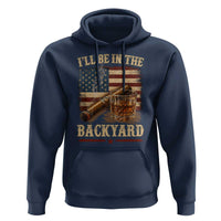 Vintage American Flag Whiskey and Cigar Graphic Hoodie I Will Be In The Backyard Patriotic Bourbon Lover Fathers Day Gift for Men