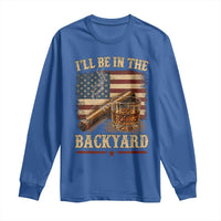 Vintage American Flag Whiskey and Cigar Graphic Long Sleeve Shirt I Will Be In The Backyard Patriotic Bourbon Lover Fathers Day Gift for Men