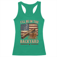 Vintage American Flag Whiskey and Cigar Graphic Racerback Tank Top I Will Be In The Backyard Patriotic Bourbon Lover Fathers Day Gift for Men