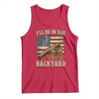 Vintage American Flag Whiskey and Cigar Graphic Tank Top I Will Be In The Backyard Patriotic Bourbon Lover Fathers Day Gift for Men