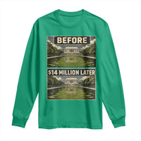 Before and 14 Million Dollars Later Lincoln Memorial Reflecting Pool Meme Long Sleeve Shirt Funny Government Spending Satire