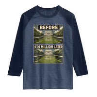 Before and 14 Million Dollars Later Lincoln Memorial Reflecting Pool Meme Raglan Shirt Funny Government Spending Satire