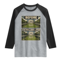 Before and 14 Million Dollars Later Lincoln Memorial Reflecting Pool Meme Raglan Shirt Funny Government Spending Satire
