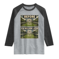 Before and 14 Million Dollars Later Lincoln Memorial Reflecting Pool Meme Raglan Shirt Funny Government Spending Satire