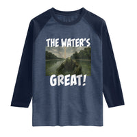 The Water is Great Swamp Monster Reflecting Pool Raglan Shirt Funny Washington DC Algae Creature Meme