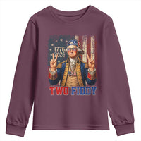 Two Fiddy George Washington Peace Signs Youth Sweatshirt Funny Semiquincentennial Hip Hop Style President