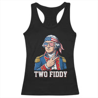 Two Fiddy George Washington Bandana Racerback Tank Top Funny Cool Sunglasses American Flag Headband Peace Sign Patriotic