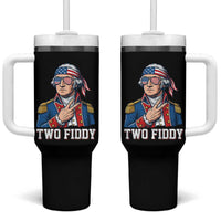 Two Fiddy George Washington Bandana Tumbler With Handle Funny Cool Sunglasses American Flag Headband Peace Sign Patriotic