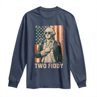 Two Fiddy Vintage George Washington Long Sleeve Shirt Funny Sunglasses Peace Sign Retro American Flag Semiquincentennial