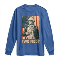 Two Fiddy Vintage George Washington Long Sleeve Shirt Funny Sunglasses Peace Sign Retro American Flag Semiquincentennial