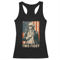 Two Fiddy Vintage George Washington Racerback Tank Top Funny Sunglasses Peace Sign Retro American Flag Semiquincentennial
