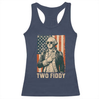 Two Fiddy Vintage George Washington Racerback Tank Top Funny Sunglasses Peace Sign Retro American Flag Semiquincentennial