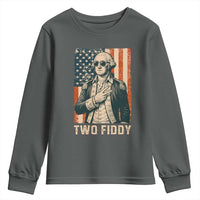 Two Fiddy Vintage George Washington Youth Sweatshirt Funny Sunglasses Peace Sign Retro American Flag Semiquincentennial