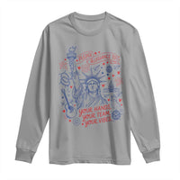 Pledge Allegiance To Your Hands Team Vibes Long Sleeve Shirt Statue of Liberty Doodle Americana Graphic