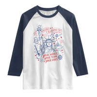 Pledge Allegiance To Your Hands Team Vibes Raglan Shirt Statue of Liberty Doodle Americana Graphic