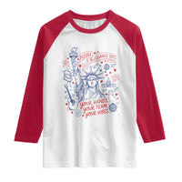 Pledge Allegiance To Your Hands Team Vibes Raglan Shirt Statue of Liberty Doodle Americana Graphic