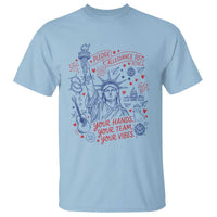 Pledge Allegiance To Your Hands Team Vibes T Shirt Statue of Liberty Doodle Americana Graphic