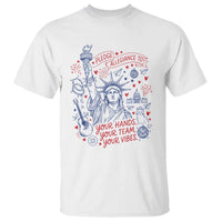 Pledge Allegiance To Your Hands Team Vibes T Shirt Statue of Liberty Doodle Americana Graphic