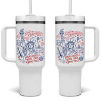 Pledge Allegiance To Your Hands Team Vibes Tumbler With Handle Statue of Liberty Doodle Americana Graphic