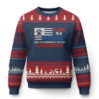 My Dog Is A Democrat American Paw Flag Patriotic Ugly Christmas Sweater Just Lays Around Expects To Be Fed Conservative Humor Dog Owner