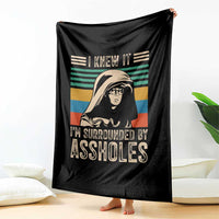 Funny I Knew It Im Surrounded by Axxholes Sci-fi Parody Throw Blanket Retro Sunset Space Vintage 1980s Movie Quote Inspo Meme
