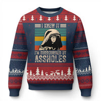 Funny I Knew It Im Surrounded by Axxholes Sci-fi Parody Ugly Christmas Sweater Retro Sunset Space Vintage 1980s Movie Quote Inspo Meme