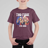 Two Fiddy Founding Fathers 1776 to 2026 T Shirt For Kid Funny Benjamin Franklin and George Washington American Flag Semiquincentennial