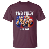 Two Fiddy Founding Fathers 1776 to 2026 T Shirt Funny Benjamin Franklin and George Washington American Flag Semiquincentennial