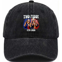 Two Fiddy Founding Fathers 1776 to 2026 Washed Cotton Baseball Cap Funny Benjamin Franklin and George Washington American Flag Semiquincentennial