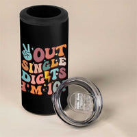 Funny Retro Groovy 10th Birthday 4 in 1 Can Cooler Tumbler Out Single Digits I'm Ten