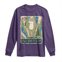 Vintage Frog Drinking Coffee Sarcastic Meme Long Sleeve Shirt Wish I Lacked Critical Thinking Skills You All Seem So Happy
