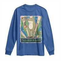 Vintage Frog Drinking Coffee Sarcastic Meme Long Sleeve Shirt Wish I Lacked Critical Thinking Skills You All Seem So Happy