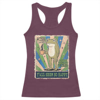 Vintage Frog Drinking Coffee Sarcastic Meme Racerback Tank Top Wish I Lacked Critical Thinking Skills You All Seem So Happy