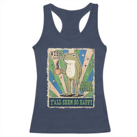 Vintage Frog Drinking Coffee Sarcastic Meme Racerback Tank Top Wish I Lacked Critical Thinking Skills You All Seem So Happy