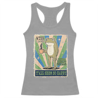 Vintage Frog Drinking Coffee Sarcastic Meme Racerback Tank Top Wish I Lacked Critical Thinking Skills You All Seem So Happy