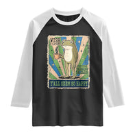 Vintage Frog Drinking Coffee Sarcastic Meme Raglan Shirt Wish I Lacked Critical Thinking Skills You All Seem So Happy