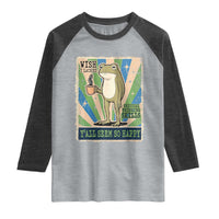 Vintage Frog Drinking Coffee Sarcastic Meme Raglan Shirt Wish I Lacked Critical Thinking Skills You All Seem So Happy
