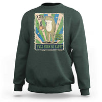Vintage Frog Drinking Coffee Sarcastic Meme Sweatshirt Wish I Lacked Critical Thinking Skills You All Seem So Happy