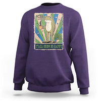 Vintage Frog Drinking Coffee Sarcastic Meme Sweatshirt Wish I Lacked Critical Thinking Skills You All Seem So Happy