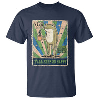 Vintage Frog Drinking Coffee Sarcastic Meme T Shirt Wish I Lacked Critical Thinking Skills You All Seem So Happy