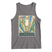 Vintage Frog Drinking Coffee Sarcastic Meme Tank Top Wish I Lacked Critical Thinking Skills You All Seem So Happy