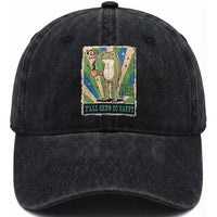 Vintage Frog Drinking Coffee Sarcastic Meme Washed Cotton Baseball Cap Wish I Lacked Critical Thinking Skills You All Seem So Happy