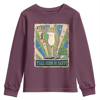 Vintage Frog Drinking Coffee Sarcastic Meme Youth Sweatshirt Wish I Lacked Critical Thinking Skills You All Seem So Happy