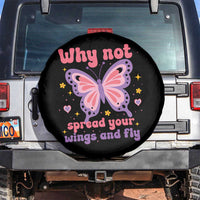 Retro Y2K Groovy Pink Butterfly Inspirational Spare Tire Cover Why Not Spread Your Wings And Fly Female Empowerment