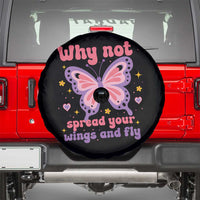 Retro Y2K Groovy Pink Butterfly Inspirational Spare Tire Cover Why Not Spread Your Wings And Fly Female Empowerment