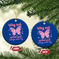 Retro Y2K Groovy Pink Butterfly Inspirational Ceramic Ornament Why Not Spread Your Wings And Fly Female Empowerment