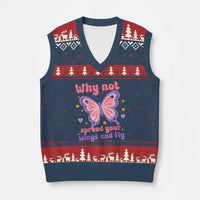 Retro Y2K Groovy Pink Butterfly Inspirational V-Neck Knit Sweater Vest Why Not Spread Your Wings And Fly Female Empowerment